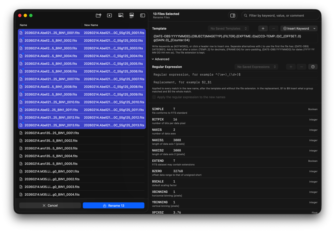 Rename Files window