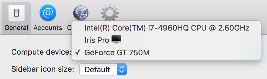 General Preferences: Compute device